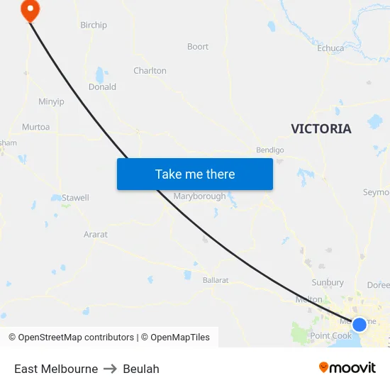 East Melbourne to Beulah map