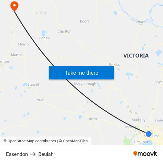 Essendon to Beulah map