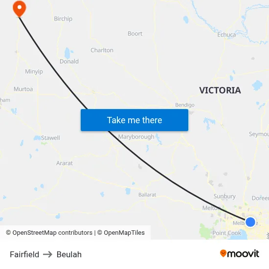 Fairfield to Beulah map