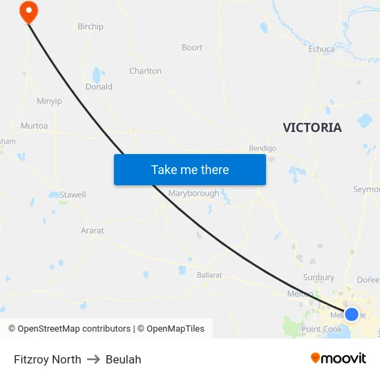 Fitzroy North to Beulah map