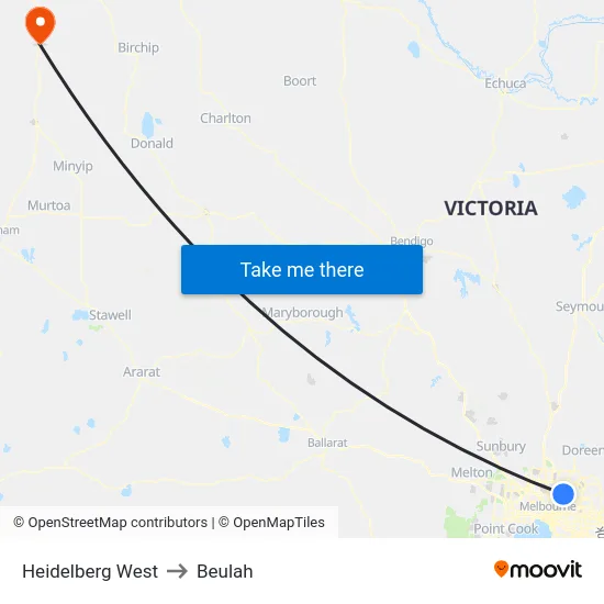 Heidelberg West to Beulah map