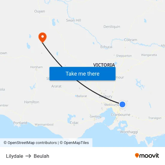 Lilydale to Beulah map