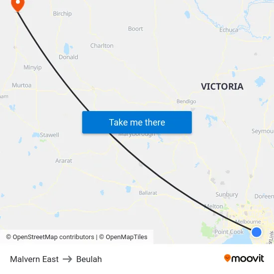Malvern East to Beulah map