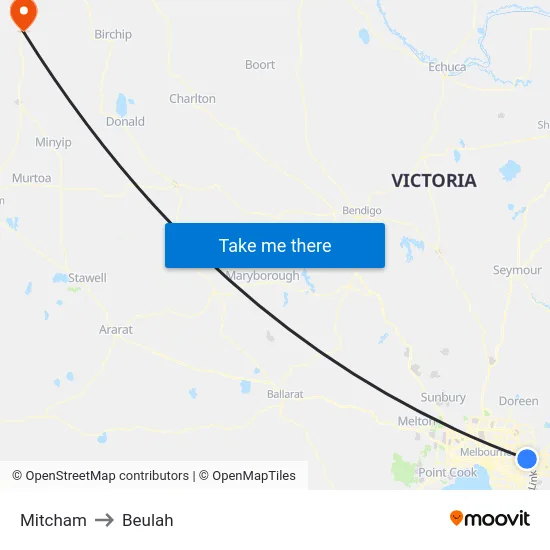 Mitcham to Beulah map