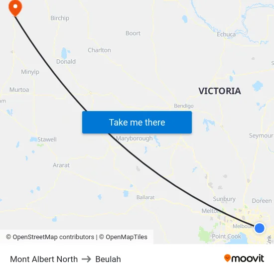 Mont Albert North to Beulah map