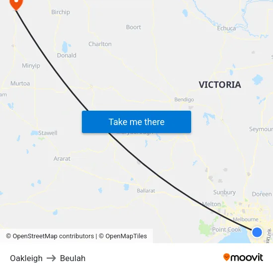 Oakleigh to Beulah map