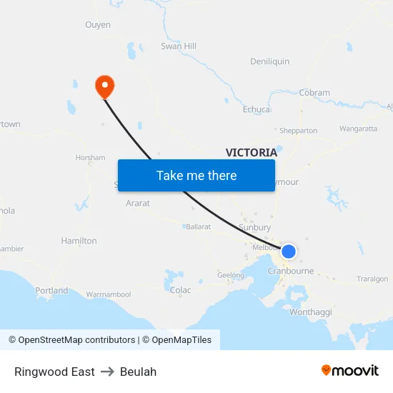 Ringwood East to Beulah map