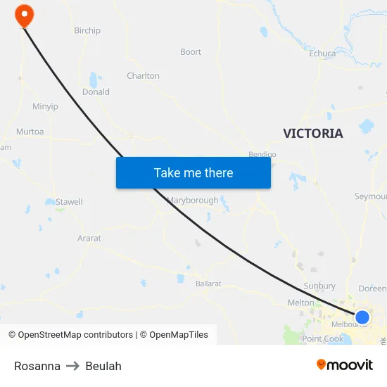 Rosanna to Beulah map