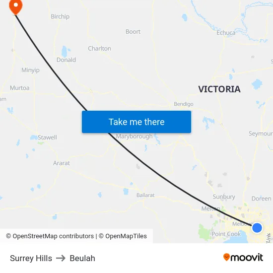 Surrey Hills to Beulah map