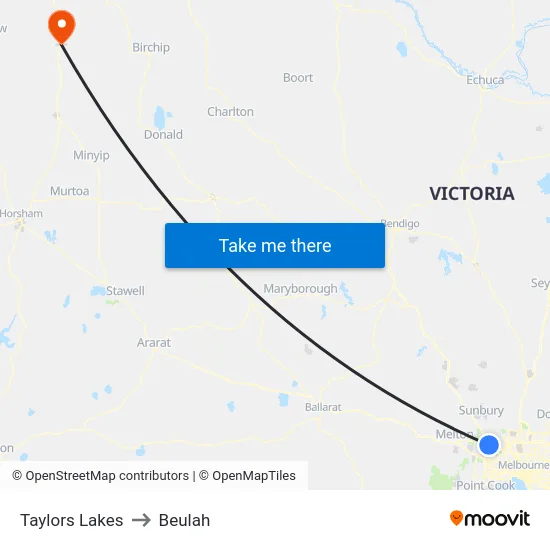 Taylors Lakes to Beulah map