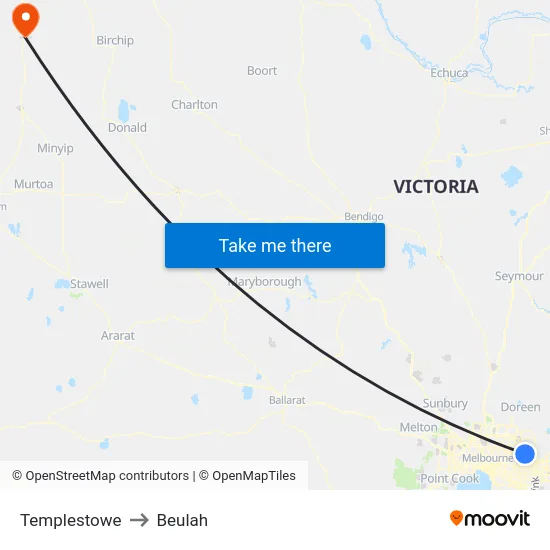 Templestowe to Beulah map
