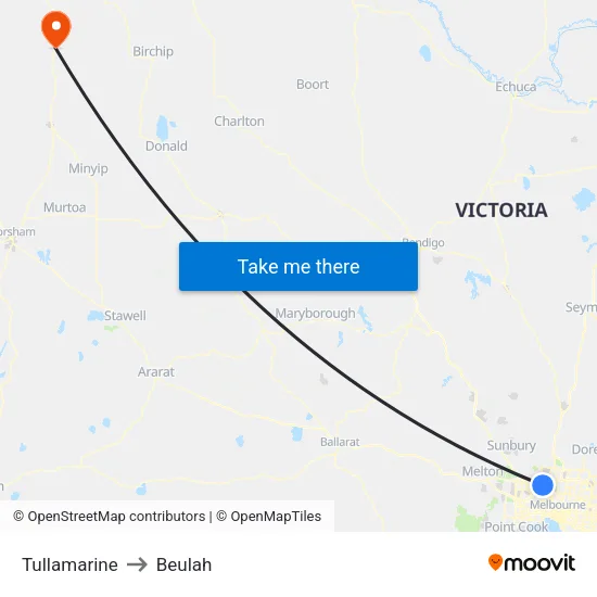 Tullamarine to Beulah map