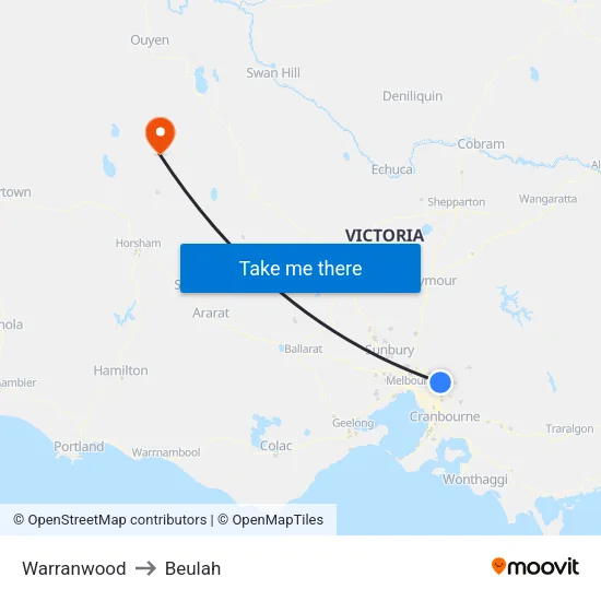 Warranwood to Beulah map