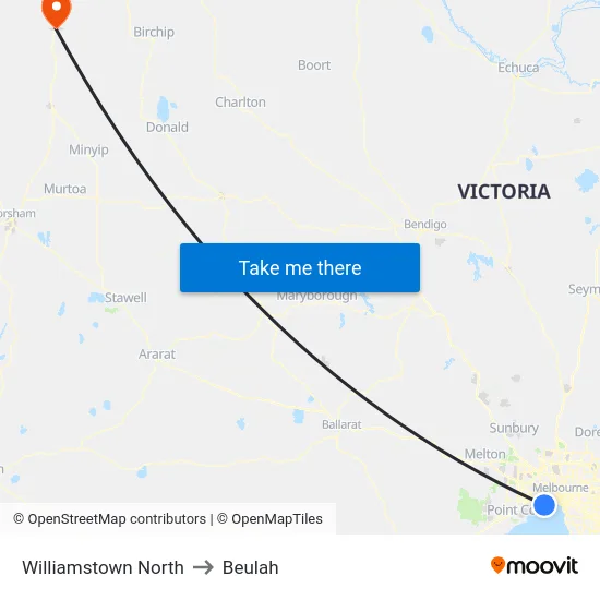 Williamstown North to Beulah map