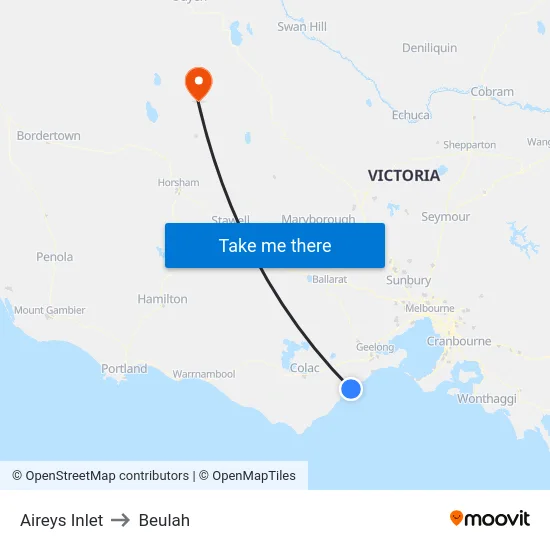 Aireys Inlet to Beulah map