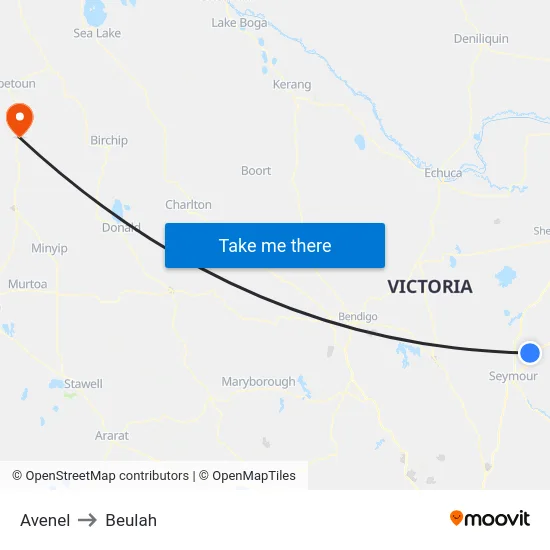 Avenel to Beulah map