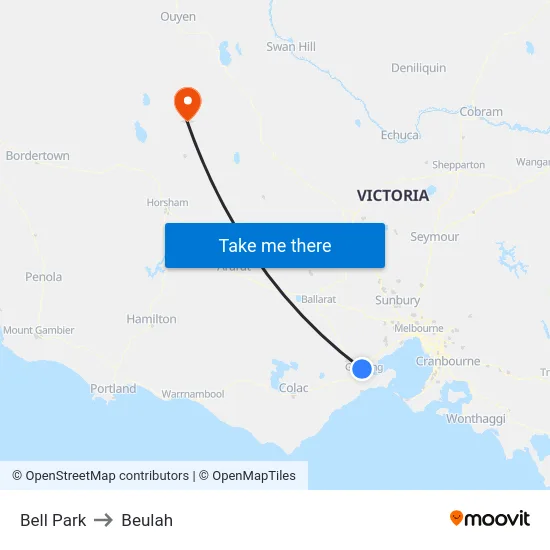 Bell Park to Beulah map