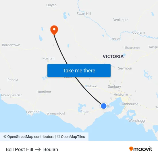 Bell Post Hill to Beulah map