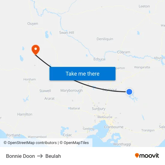 Bonnie Doon to Beulah map