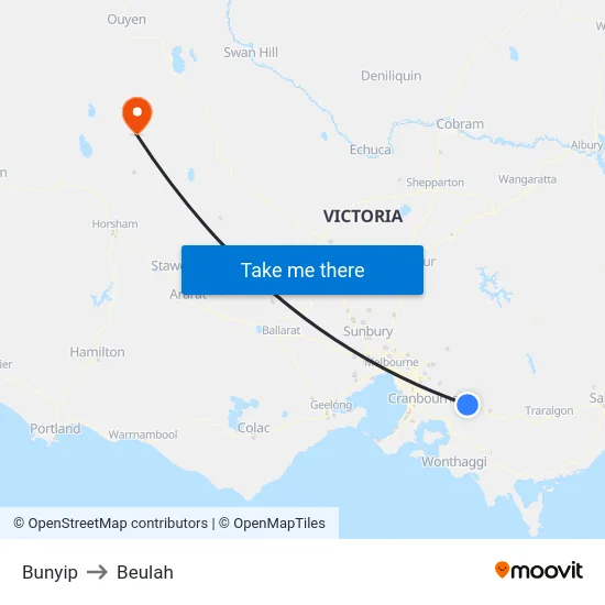 Bunyip to Beulah map
