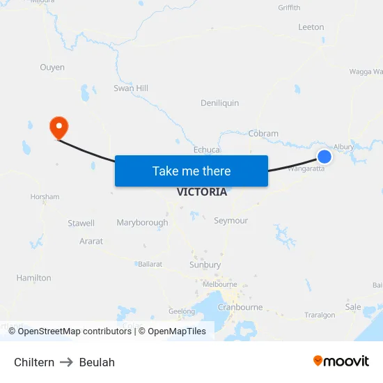 Chiltern to Beulah map