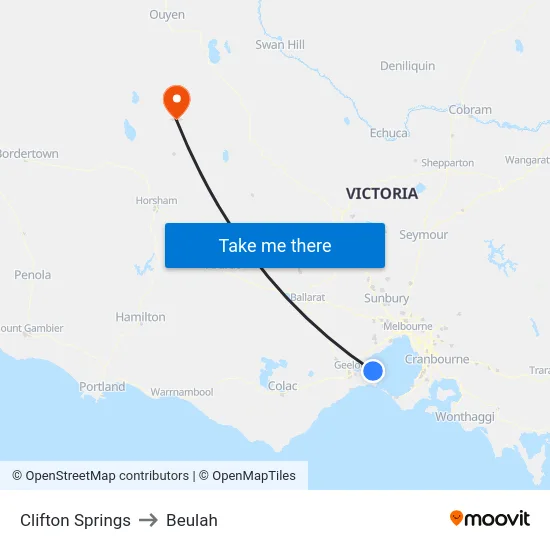 Clifton Springs to Beulah map