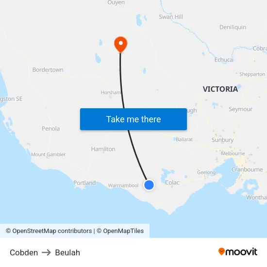 Cobden to Beulah map