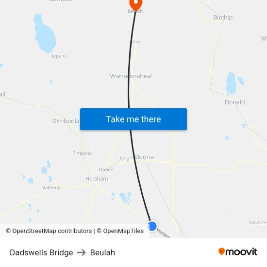 Dadswells Bridge to Beulah map