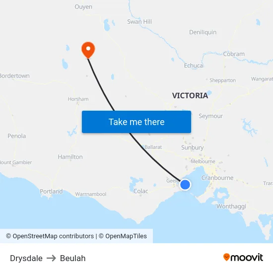 Drysdale to Beulah map