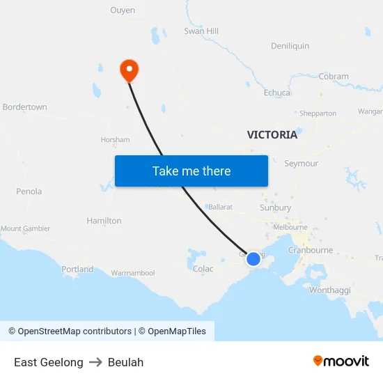 East Geelong to Beulah map