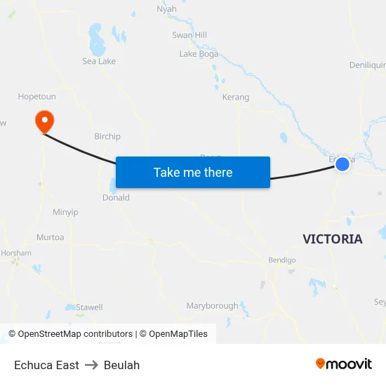 Echuca East to Beulah map