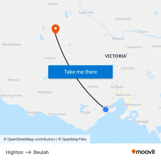 Highton to Beulah map