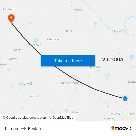 Kilmore to Beulah map