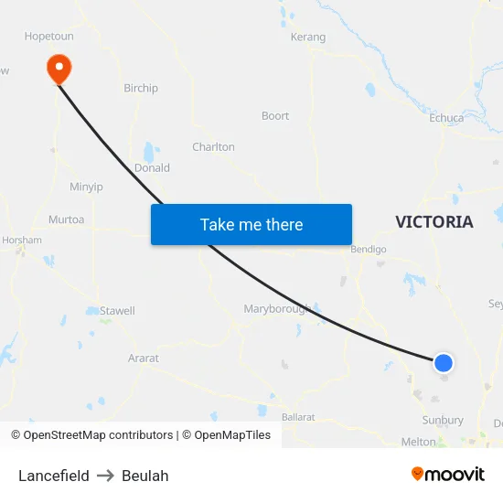 Lancefield to Beulah map