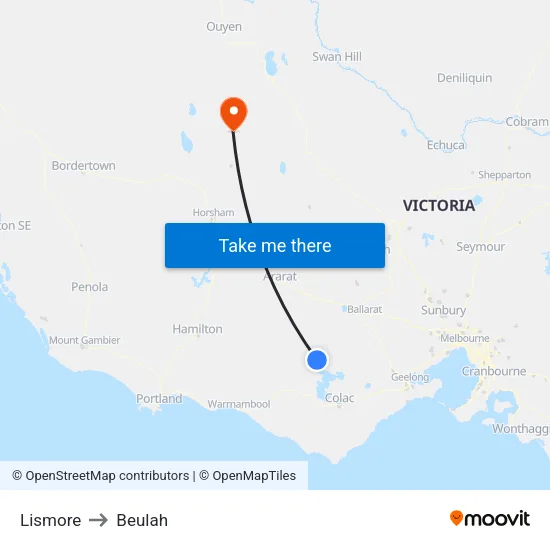 Lismore to Beulah map