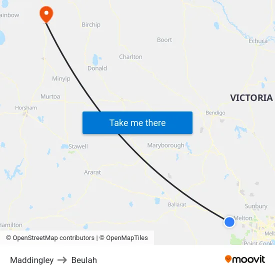 Maddingley to Beulah map