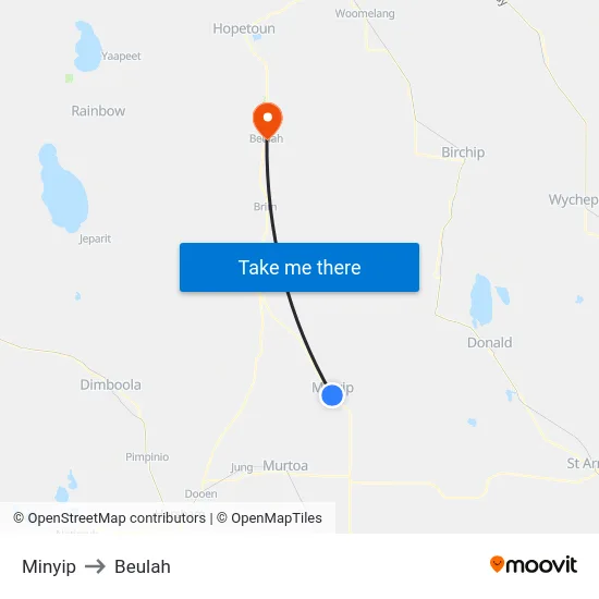 Minyip to Beulah map