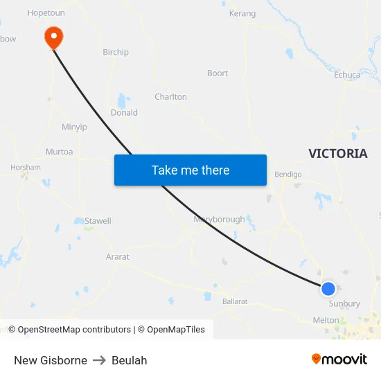 New Gisborne to Beulah map