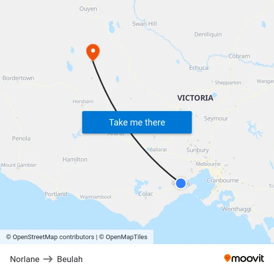 Norlane to Beulah map