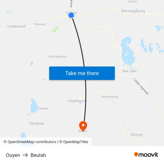 Ouyen to Beulah map