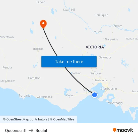 Queenscliff to Beulah map