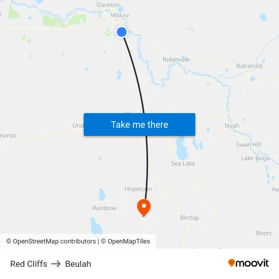 Red Cliffs to Beulah map
