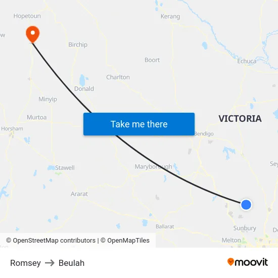 Romsey to Beulah map