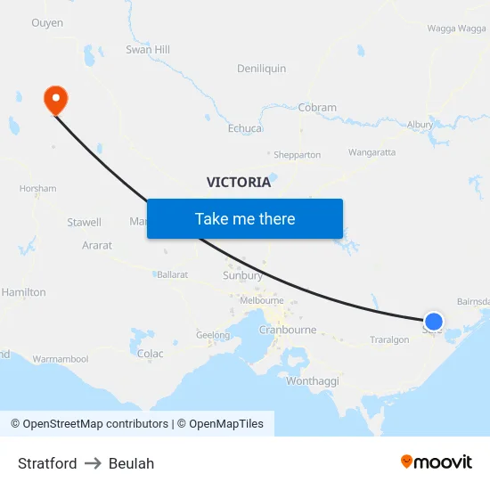 Stratford to Beulah map