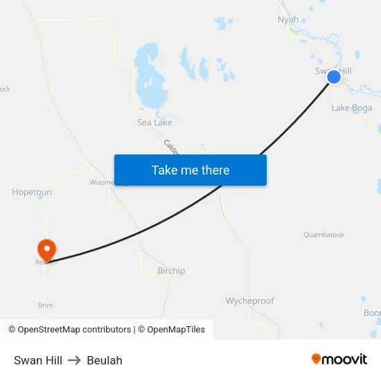 Swan Hill to Beulah map