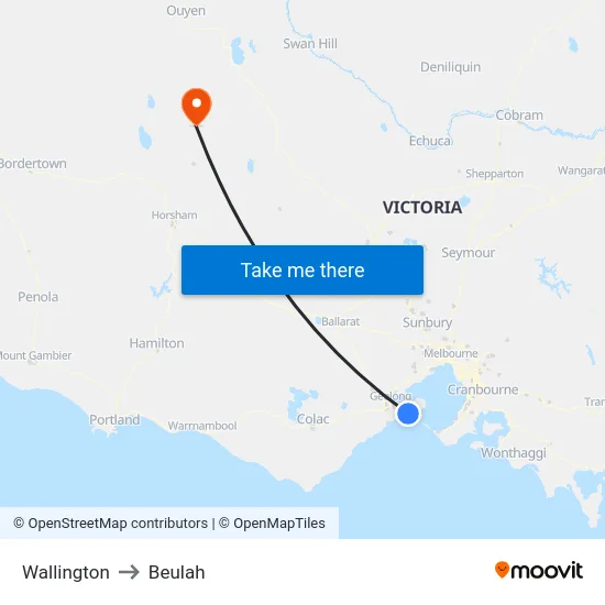 Wallington to Beulah map