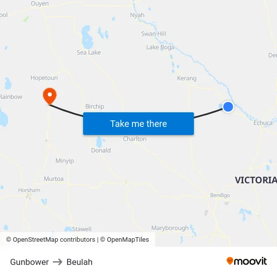 Gunbower to Beulah map
