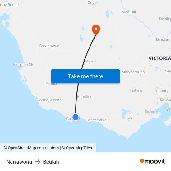 Narrawong to Beulah map