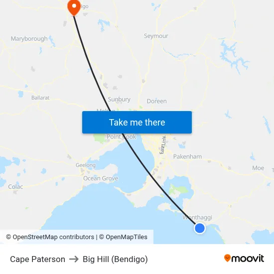 Cape Paterson to Big Hill (Bendigo) map