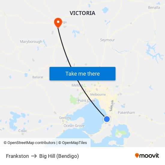 Frankston to Big Hill (Bendigo) map